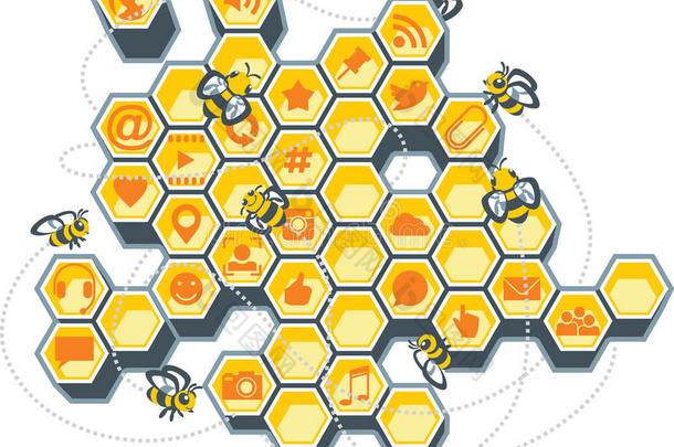 活动蜜蜂蜂巢气泡忙碌的