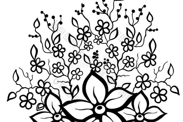 黑白花卉图案设计元素。
