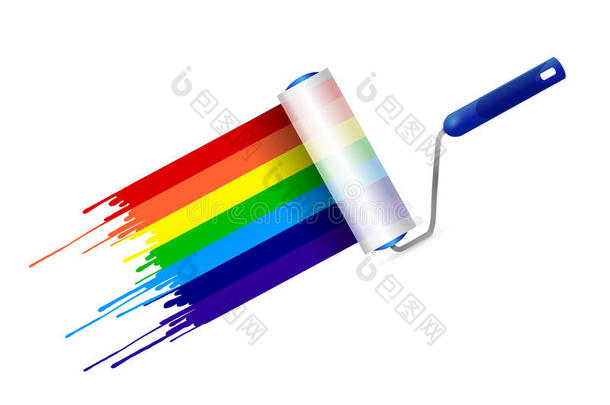 彩绘滚筒与水墨彩虹插画设计