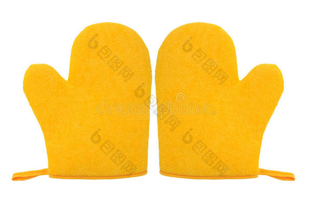 烤箱手套手套黄色隔离白色背景