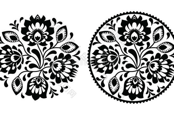 民间花卉刺绣-传统单色抛光圆形图案