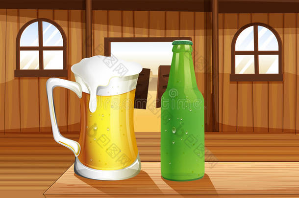 桌上有一瓶啤酒和一瓶软饮料