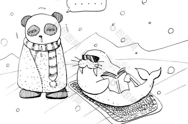 诺特搞笑卡通病熊猫与太阳海象
