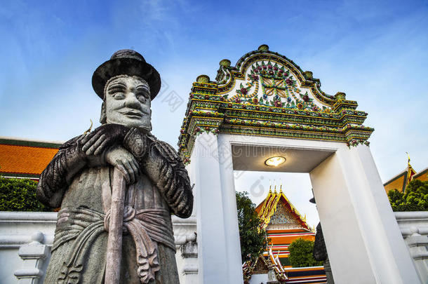 曼谷寺的人像（门卫），泰国的地标和第一大旅游景点。