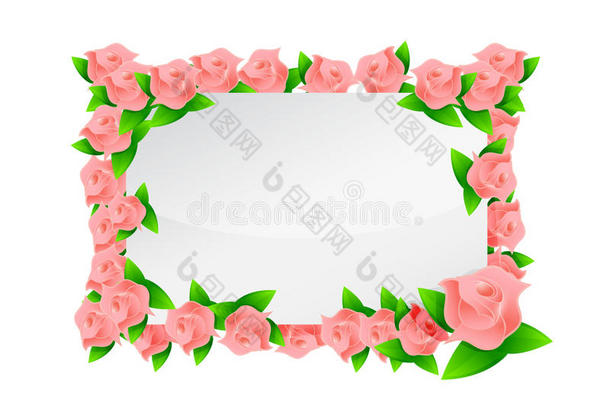 粉色花朵框架插画设计