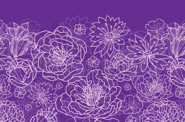 紫色<strong>蕾丝</strong>花朵水平无缝图案背景<strong>边框</strong>