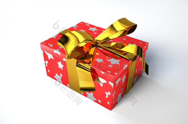红色礼品盒，金色<strong>开头</strong>和丝带。