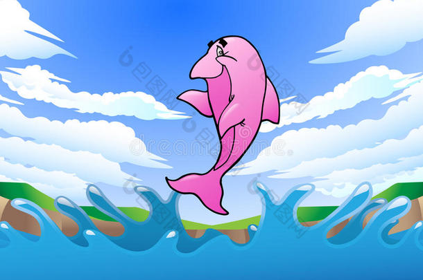 跳跃粉红海豚