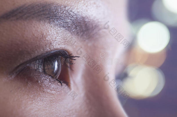 女人的眼睛特写，侧视图