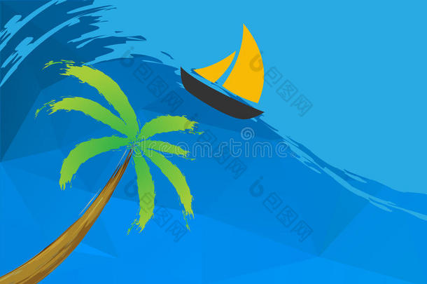帆船与水上棕榈