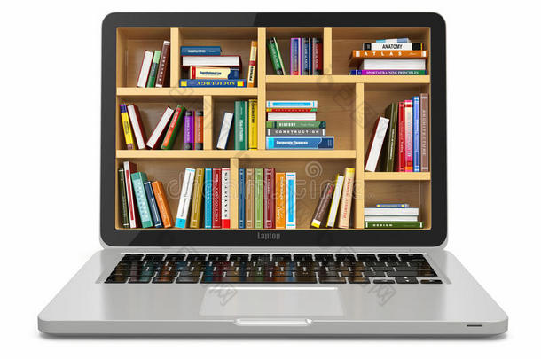 网络教育或网络图书馆。笔记本电脑和书籍。