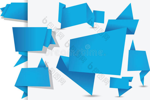 一套蓝色<strong>折纸标签</strong>、横幅和<strong>标签</strong>