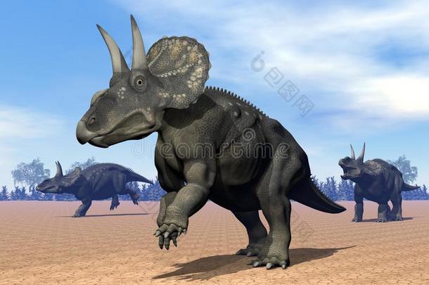 沙漠中的恐龙恐龙恐龙-3d渲染