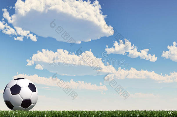 草地上的足球/足球特写镜头。全景格式。