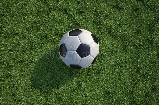 草地上的足球/足球特写<strong>镜头</strong>。<strong>俯视</strong>图。