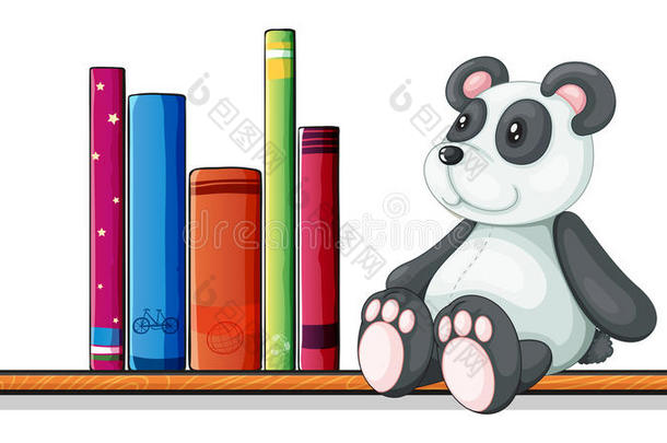有书和玩具熊猫的架子