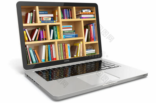 网络教育或网络图书馆。笔记本电脑和书籍。