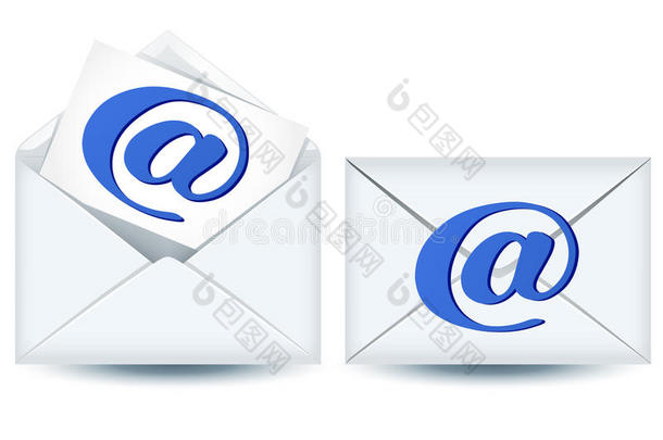两个信封和带有电子邮件标志的纸张
