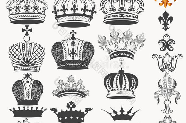 收集矢量老式皇家皇冠进行设计