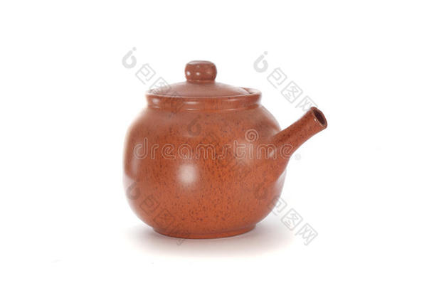 白底米色陶瓷茶壶