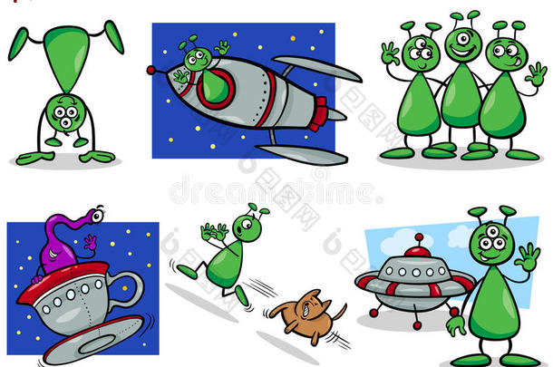 外星人或火星人卡通人物集