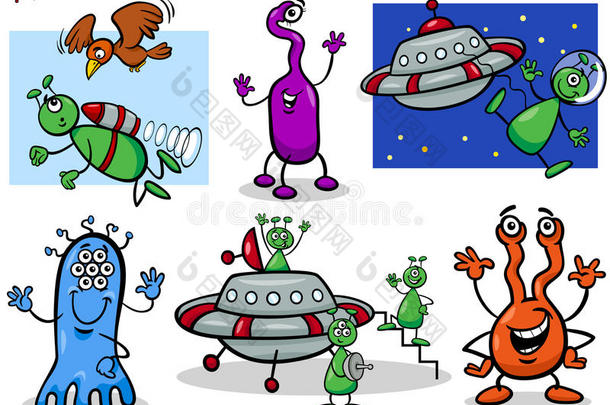 外星人或火星人卡通人物集