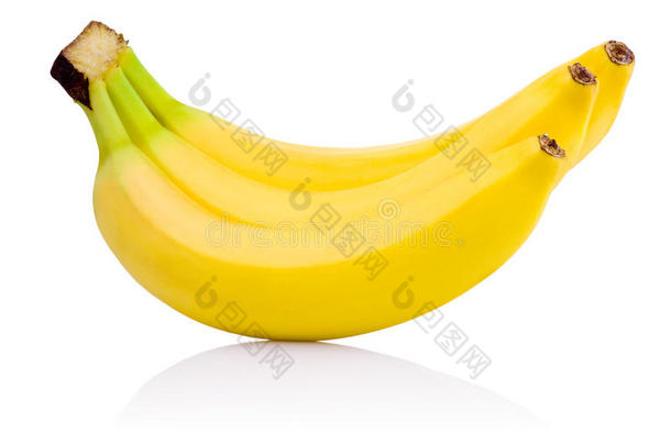 三根黄色香蕉，白色背景下分离成熟