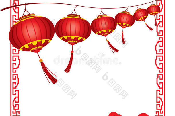 一串鲜红的中国灯笼装饰