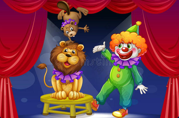 舞台上有动物的小丑
