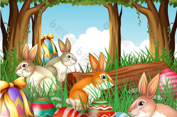 一群兔子和复活节彩蛋
