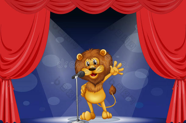 在舞台中央唱歌的狮子