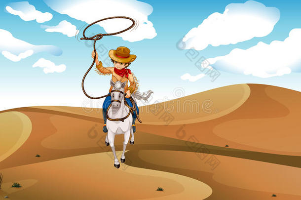 在沙漠里骑马的牛仔