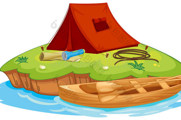 野营用的贵重物品和独木舟