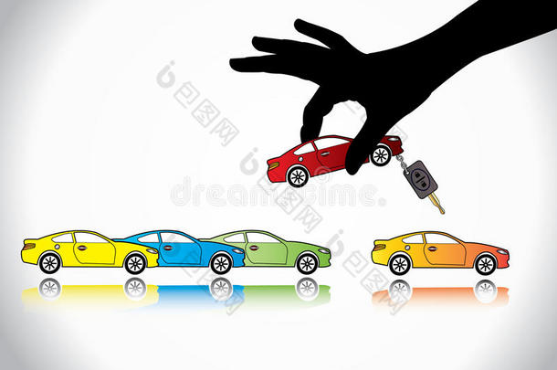 护理销售或车钥匙概念图手廓形选择带自动钥匙的红色车