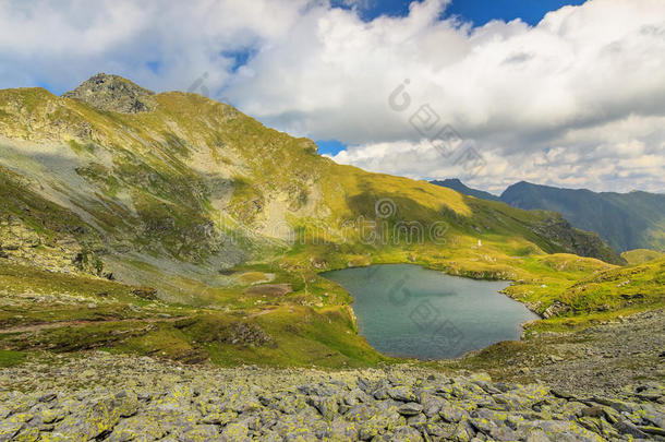 山区湖泊和山区夏季，卡普拉湖，法加拉斯山脉，喀尔巴阡山脉，罗马尼亚