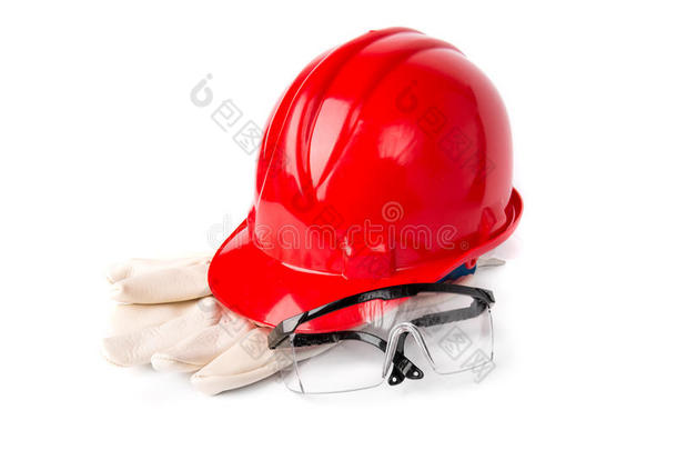 <strong>带手套</strong>和护目镜的红色头盔
