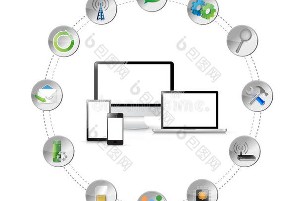 技术网络连接工具。插图