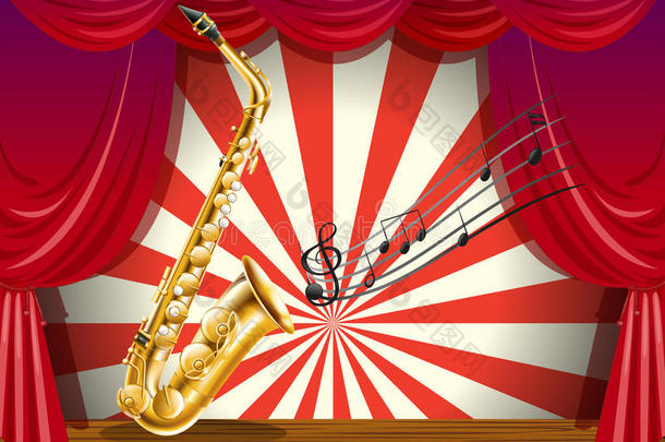 萨克斯管和舞台上的音符