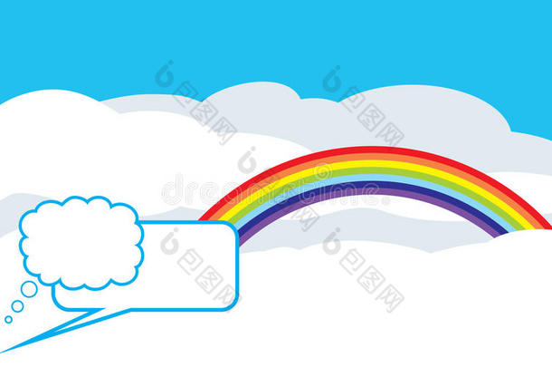 多云背景有彩虹和语音气泡