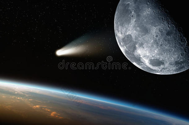 <strong>地球</strong>、<strong>月球</strong>、太空中的彗星