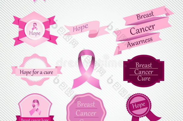 乳腺癌护理意识彩带和邮票