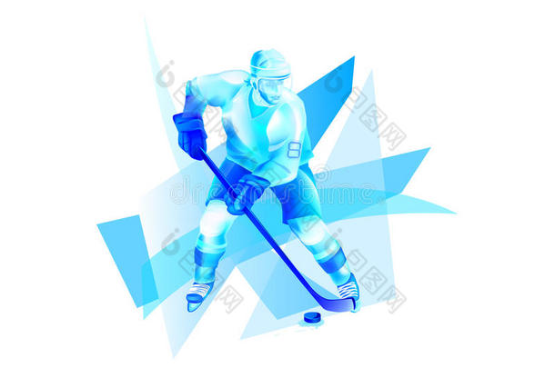 曲棍球运动员在蓝冰上的进攻