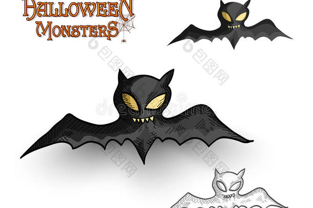 万圣节怪物幽灵吸血鬼蝙蝠插图eps10文件