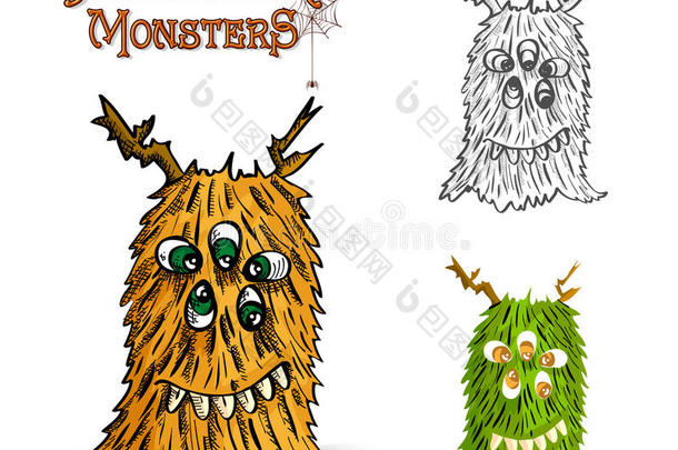 万圣节怪物幽灵生物插图eps10文件