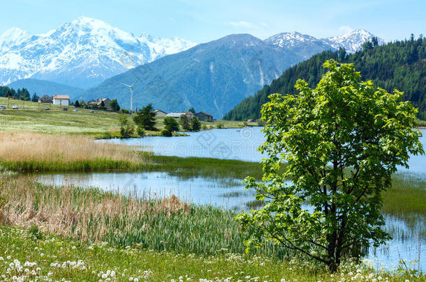 带湖的夏季山地景观（意大利）