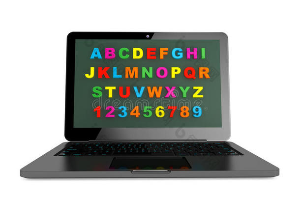 abc学习计算机概念。带字母表的现代笔记本电脑