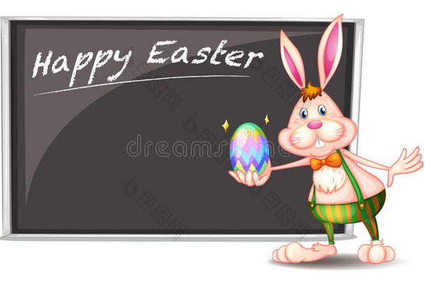 复活节快乐的问候，白板旁边有一只兔子