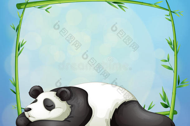 睡觉的熊猫和竹子做的空架子