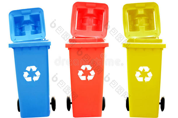 带回收标志的彩色回收箱