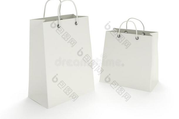 两个经典的白色购物袋（3d渲染）